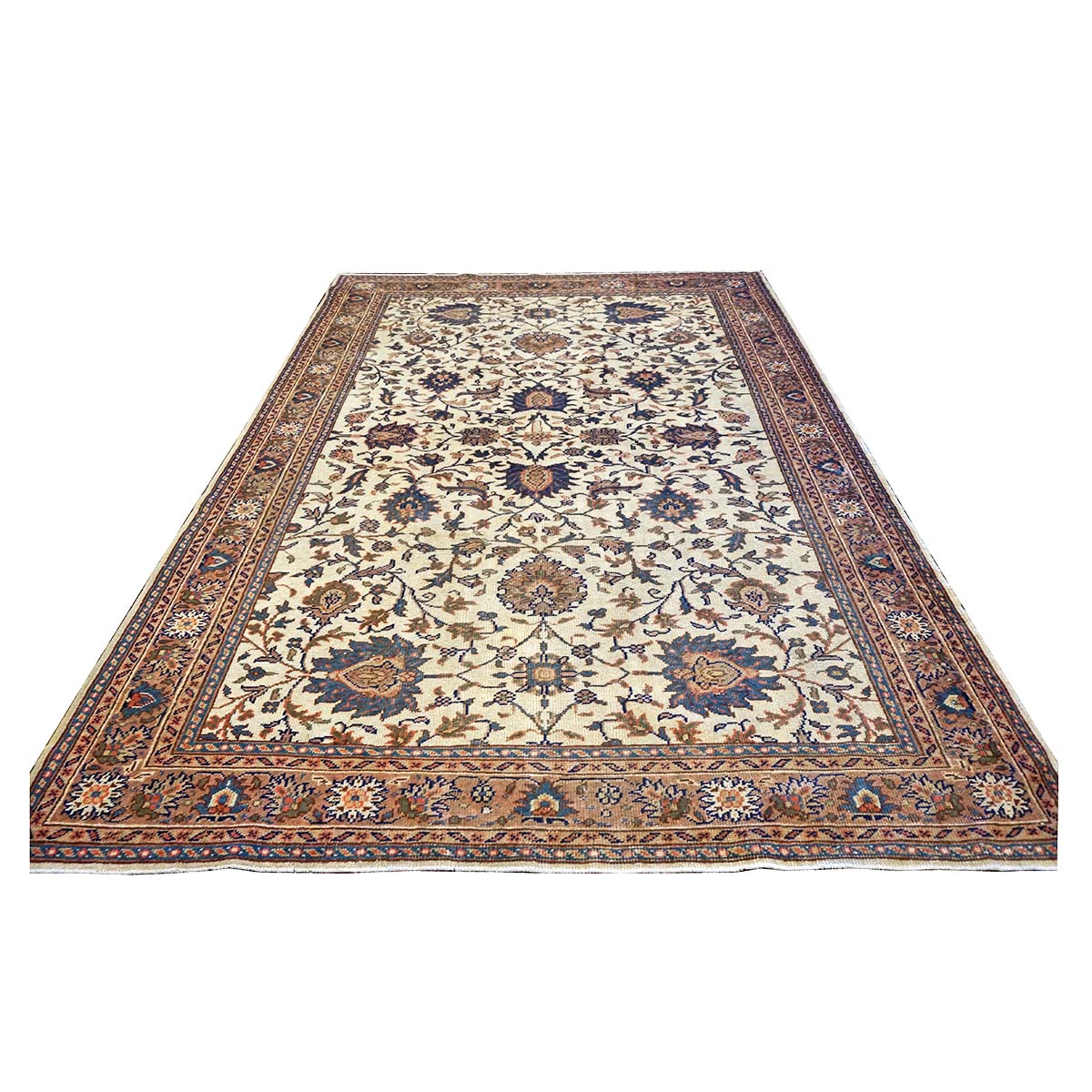Antique Persian Mahal 7x10 Ivory, Tan, & Blue Handmade Rug #1142818 image 2