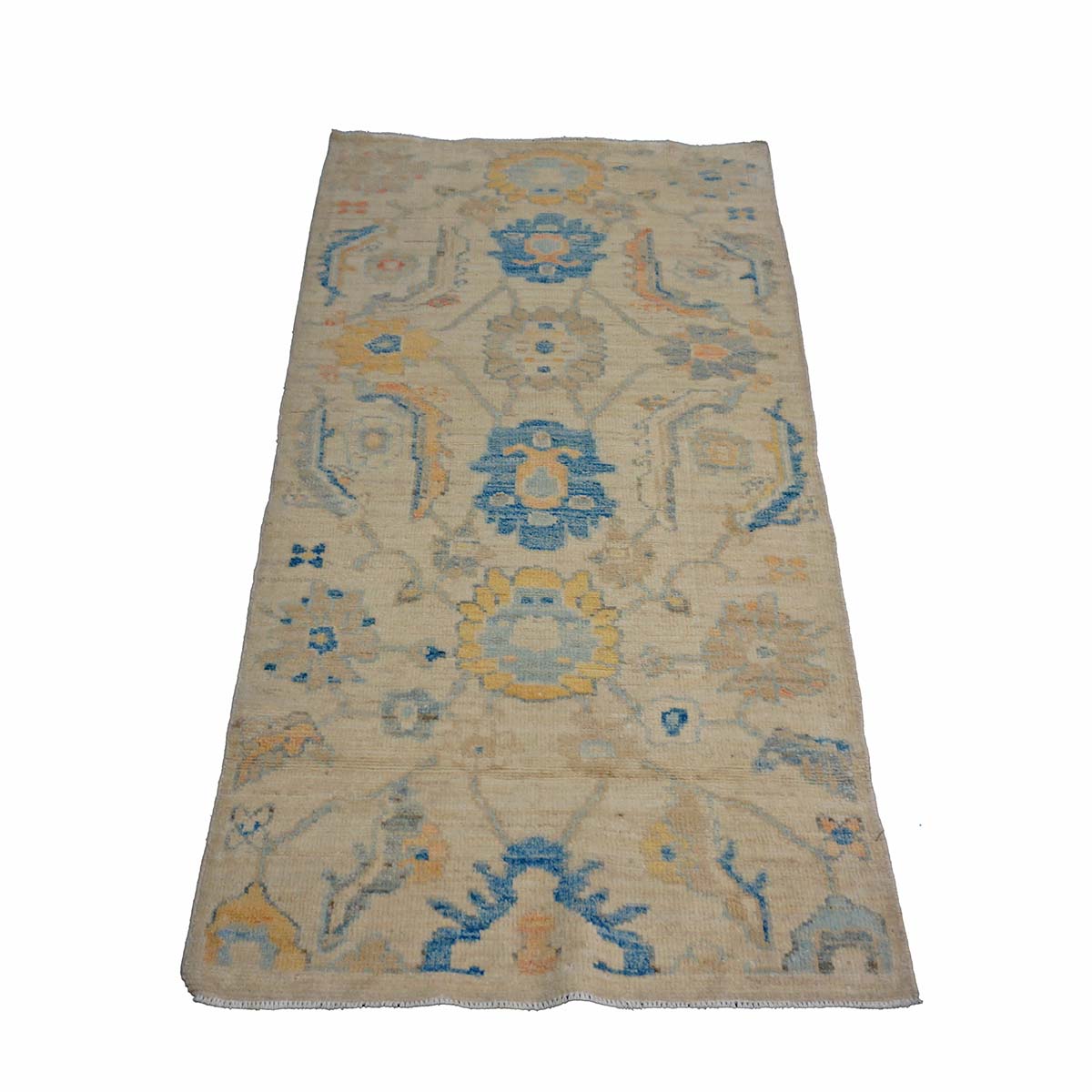 21st Century Turkish Oushak 3X6 Gold, Ivory & Slate Blue Handmade Runner Rug #1144167 image 1