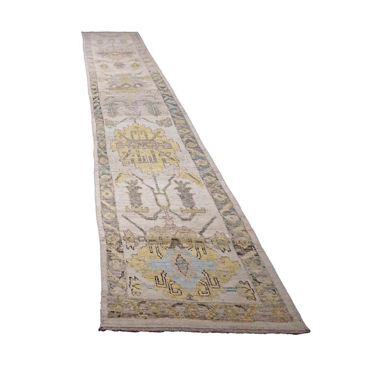 21st Century Turkish Oushak 3X18 Gold, Ivory & Charcoal Handmade Area Rug #1144136 image 4