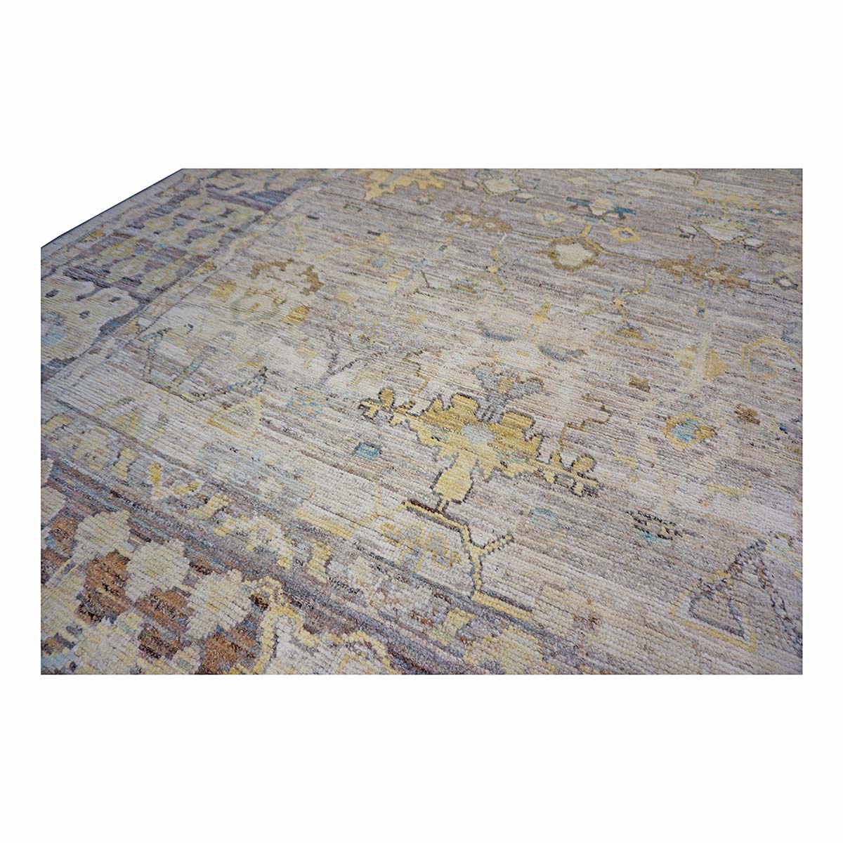 21st Century Turkish Oushak 9X13 Gold, Ivory & Slate Blue Handmade Runner Rug #1144139 image 7