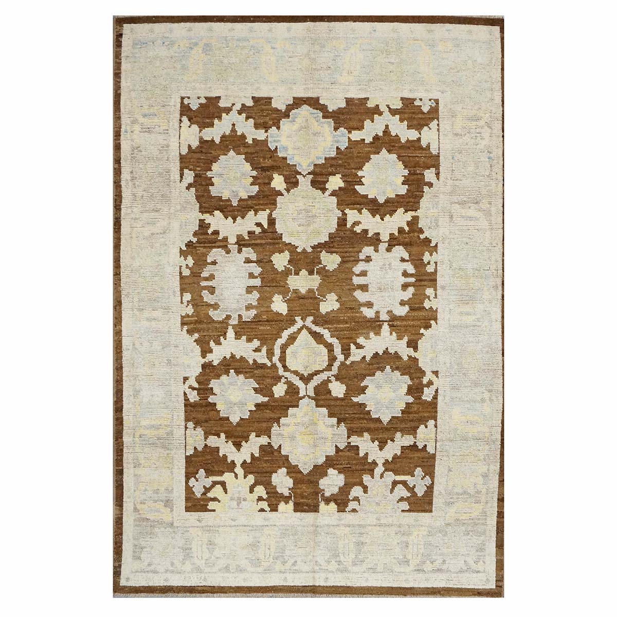 21st Century Turkish Oushak 7x10 Ivory & Brown Handmade Area Rug #1144189 image 0