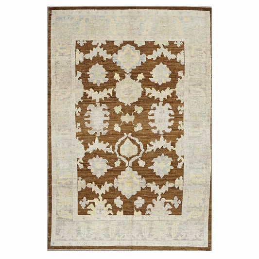 21st Century Turkish Oushak 7x10 Ivory & Brown Handmade Area Rug #1144189 image 0