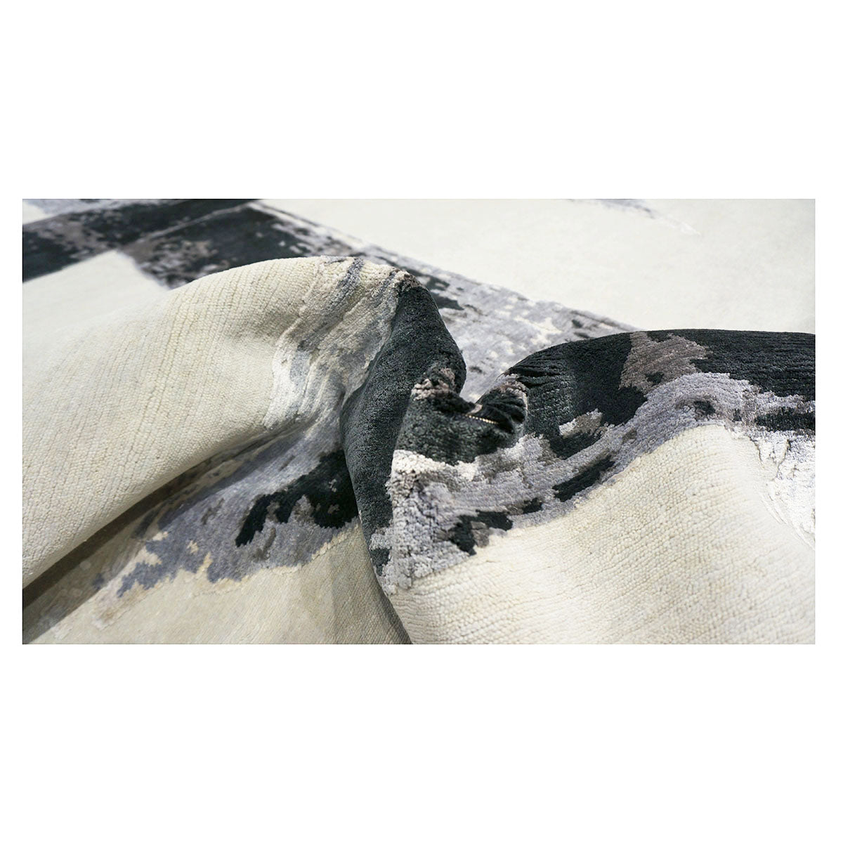 Nepalese Modern Wool & Silk 9x12 Light Grey & Black Handmade Area Rug #1144023 image 6
