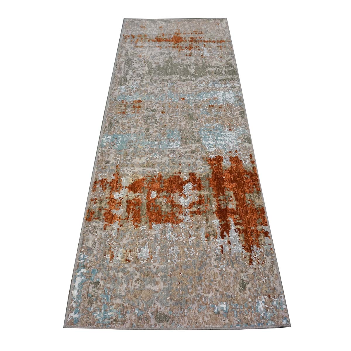 Indian Modern Wool & Silk 3X9 Grey, Rust, & Slate Runner Area Rug #1144152 image 1