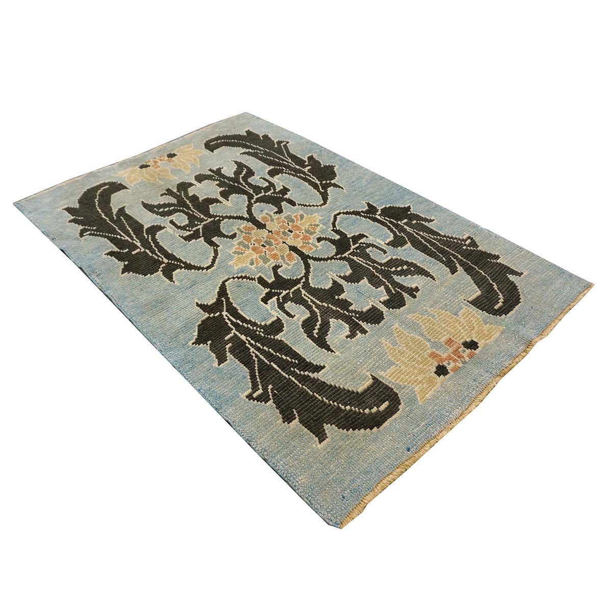 21st Century Turkish Donegal Oushak 4x6 Light Blue & Black Handmade Area Rug #1141501 image 2