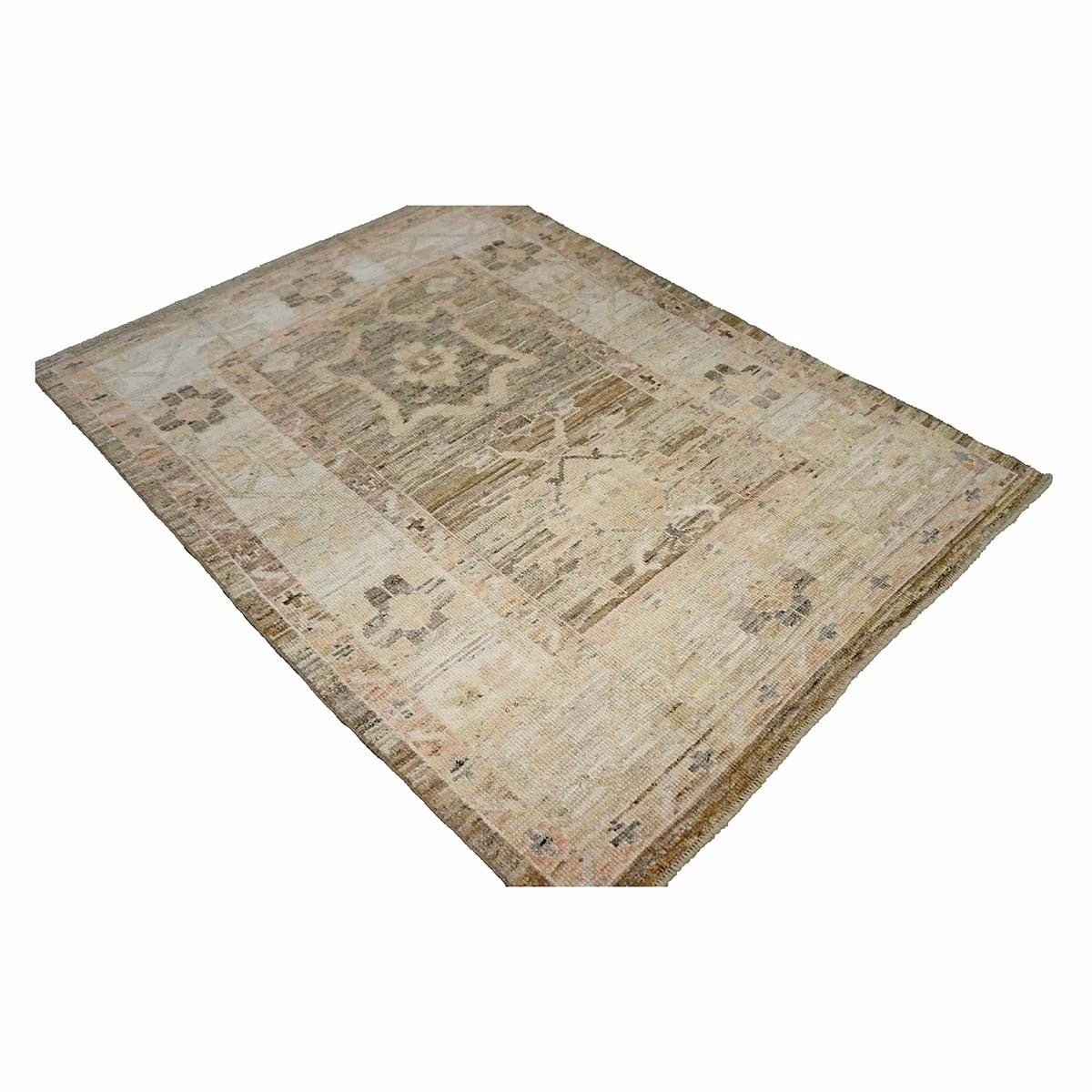 21st Century Turkish Oushak 4X6 Gold, Charcoal & Ivory Handmade Area Rug #1144107 image 2