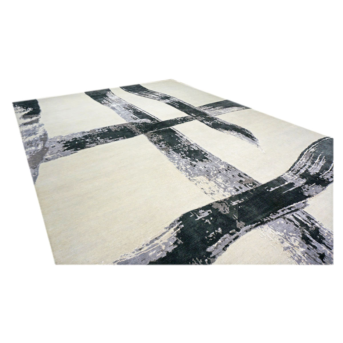 Nepalese Modern Wool & Silk 9x12 Light Grey & Black Handmade Area Rug #1144023 image 4