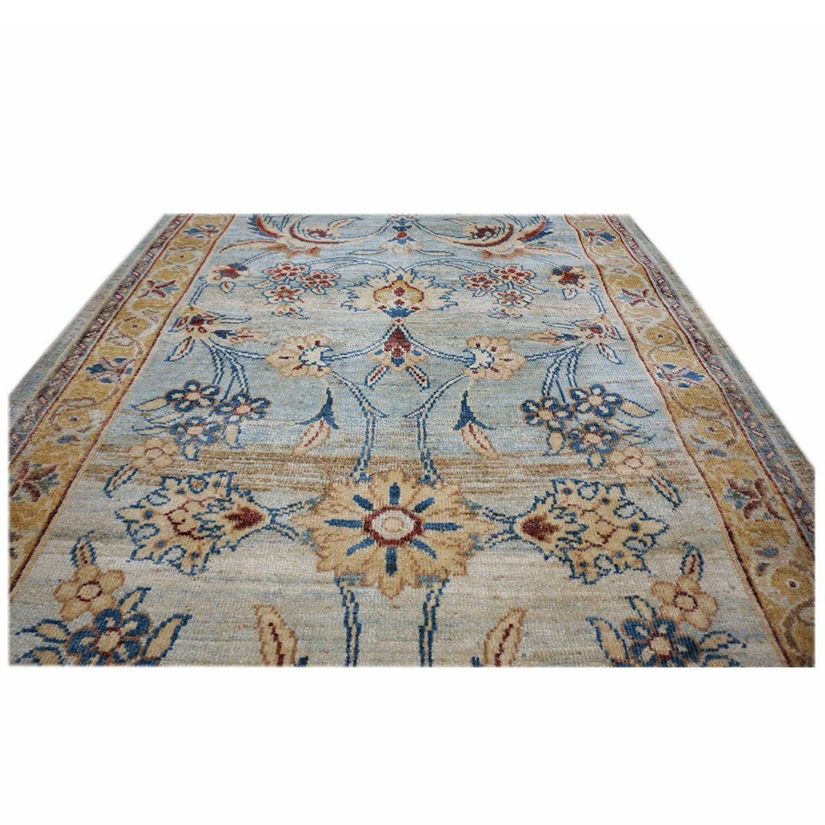 Persian Sultanabad 3x25 Light Blue & Gold Hall Runner #1141320 image 3