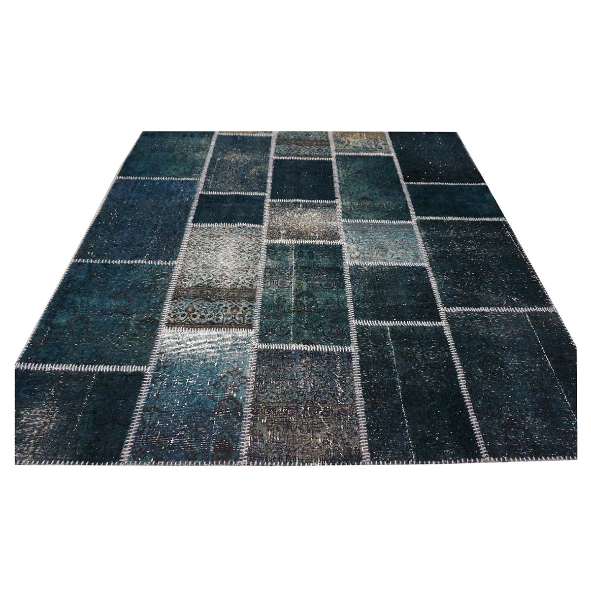 Vintage Turkish Modern Patchwork 6x8 Blue Distressed Handmade Area Rug #9902844 image 2