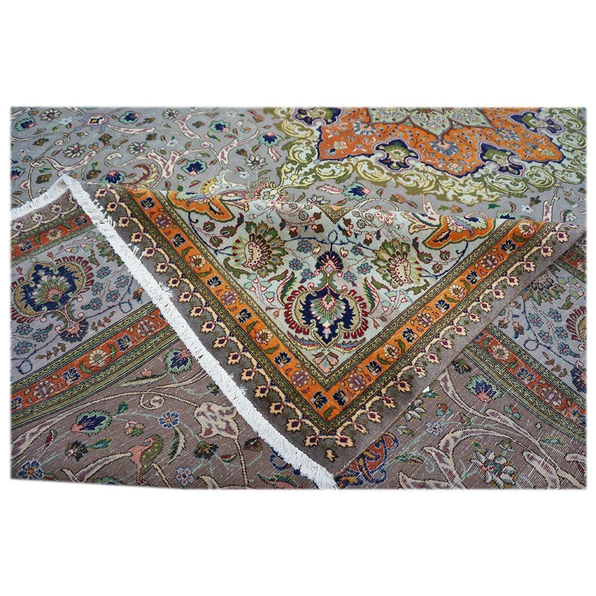 Antique Persian Tabriz Rug Grey & Light Blue 10x13 Area Rug #1140684 image 8